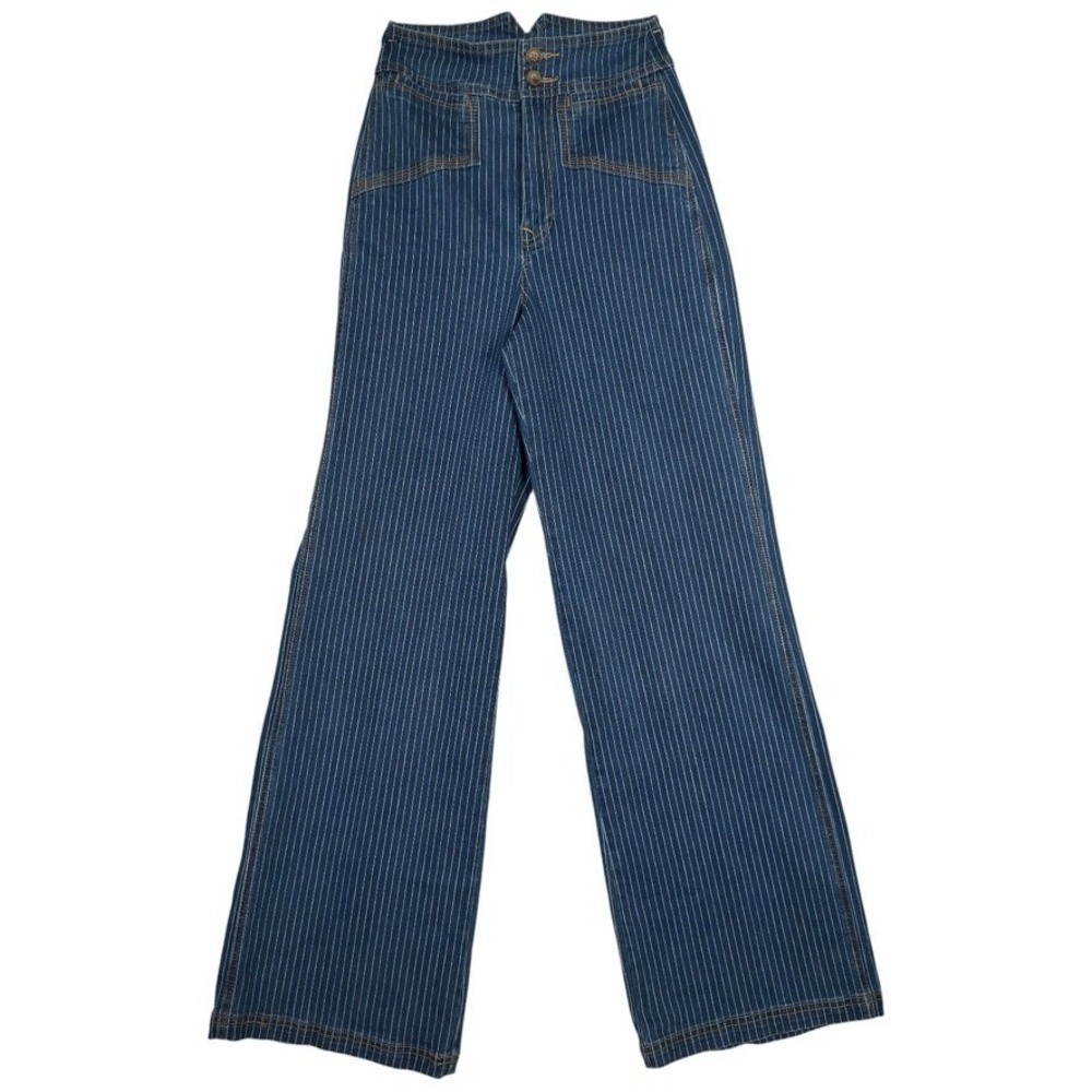 House of Harlow 1960 Pinstripe Denim Vest Wide Leg Pants Set Size 2 - Picture 4 of 10
